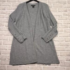 Tahari Merino Wool Blend Cardigan Open-front Gray Ribbed‎ Knit Sweater Women's L